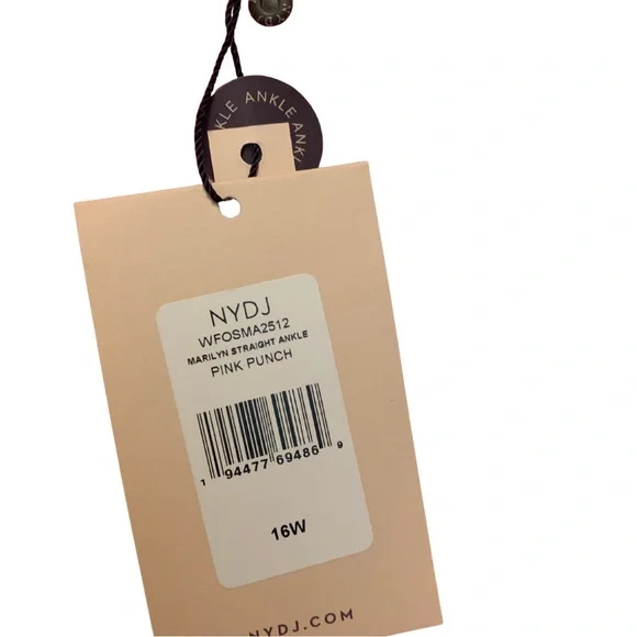 NYDJ Marilyn Straight Ankle Pink Jeans 16W Plus Size Coral Salmon Denim Crop - Picture 3 of 10